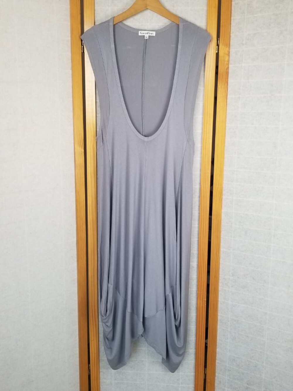 Artsy Dress Lagenlook Gray Maxi Boho Karen Klein Stretch Jersey